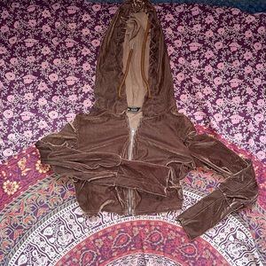 Brown velour ribbed zip up